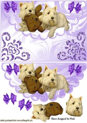 Westies with Teddy Bear on Scalloped Envelope