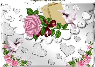 Pink Roses & Pink Doves on a Silver Heart Envelope A4