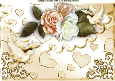 Peach Roses with Doves on a Heart Scalloped Envelope A4