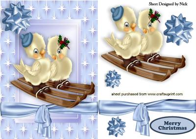 Little Love Birds on Ski's in a Star Frame