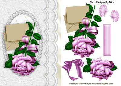 Pink Rose with Envelope in Pearl Frame