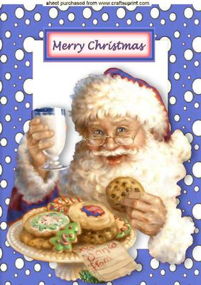 Santa with His Cookies in Sky Blue Snow Frame A4