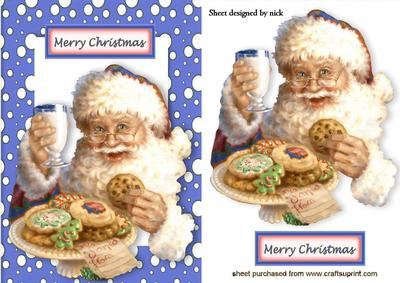 Santa with His Cookies in Sky Blue Snow Frame