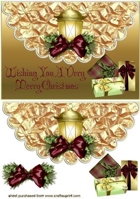 Christmas Lantern with Presents on Scalloped Envelope