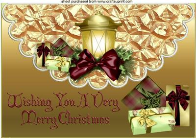 Christmas Lantern with Presents on Scalloped Envelope A4