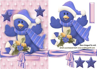 Little Blue Bird in Rainbow Colours in Star Frame