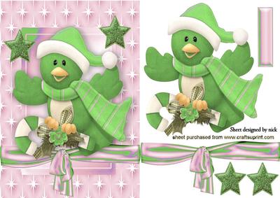 Little Green Bird in Rainbow Colours in Star Frame
