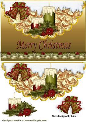 Vintage Candle and Bell on Scalloped Envelope