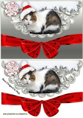 Pussy Cat in Santa Hat on Scalloped Envelope