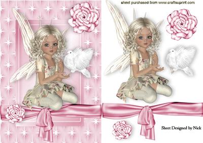 Sweet Little Faerie with Dove in Star Frame