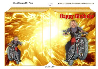 Biker Dude in Flames Background Folded Book
