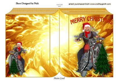 Christmas Biker Dude with Santa Hat on Folded Book