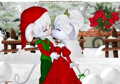 Cute Kiss N Cuddle Mice in Snow Scene A4