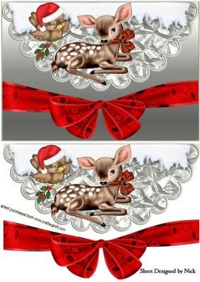Sweet Little Deer with Little Bird on Scallopped Envelope