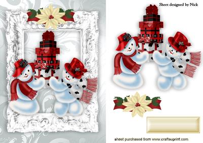 Mr and Mrs Snowman in Silver Baroque Frame