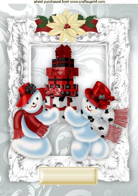 Mr and Mrs Snowman in Silver Baroque Frame A4