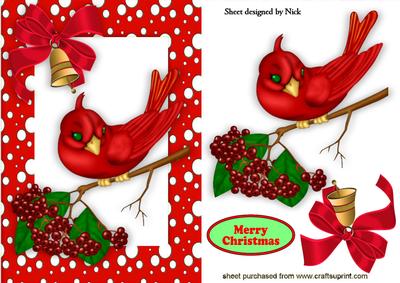 Little Red Cardinal on a Branch with Bell in Snow Frame