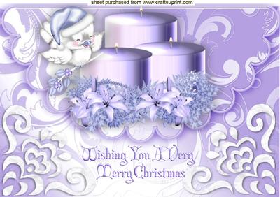Lilac Candle with Little Bird on Scalloped Envelope A4