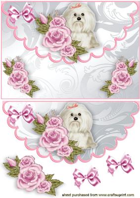 Cute Westie with Roses on Scalloped Envelope