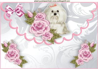 Cute Little Westie with Roses on Scalloped Envelope A4