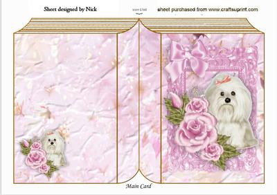 Cute Westie, with Pink Roses on Floral Folded Book