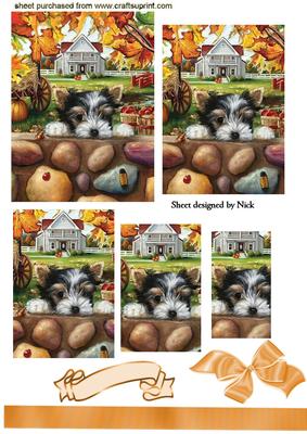 Cute Little Terrier with Autumn Leaves Pyramids
