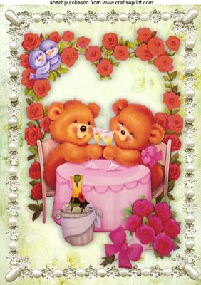 Romantic Teddies with Wine Valentines A4