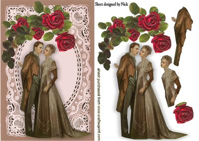 Vintage Couple on Vintage Lace with Cascading Roses