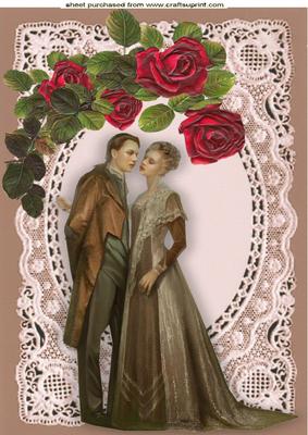 Vintage Couple with Roses on Vintage Lace A4