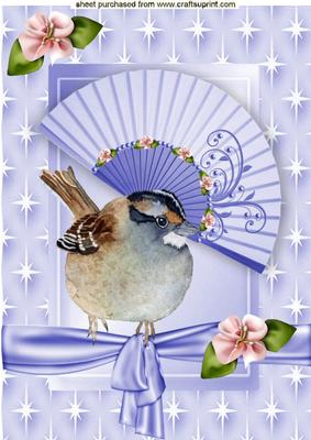 Pretty Blue Fan with Roses and Blue Bird A4