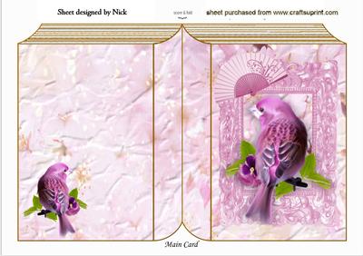 Beautiful Pink Bird with Fan on Folded Book