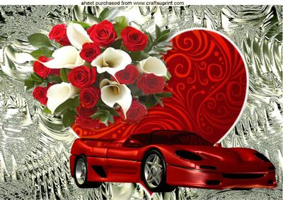Big Red Heart with Car Valentines A4