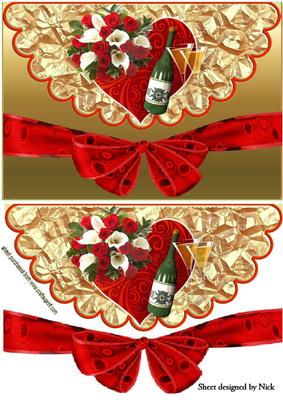 Red Heart, Rose, Champers on Scalloped Envelope