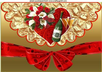 Hearts, Roses and Champers on Scalloped Envelope A4