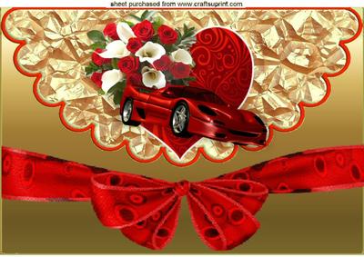 Big Red Heart, Roses and Car, Scalloped Envelope A4