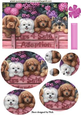 Cute Little Puppies with Flowers Oval Pyramids