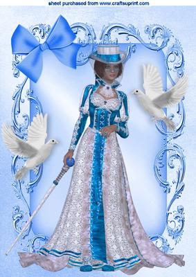 Pretty Lady in Blue with Doves in Ornate Frame A4