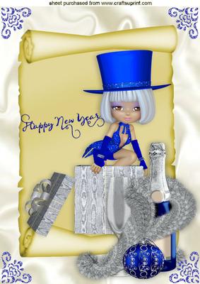 Happy New Year with Girl and Champagne & Fur Stole A4