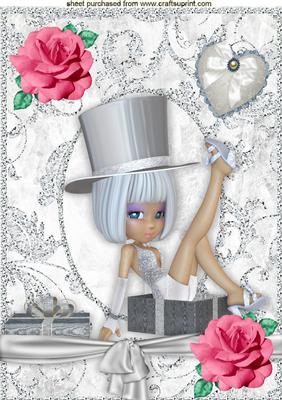 Party Girl with Pink Rose in a Box A4