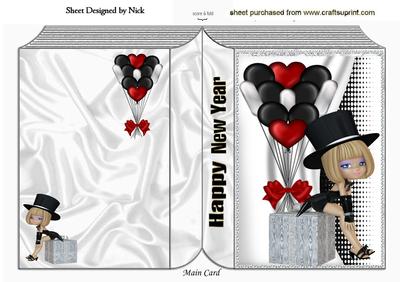 Happy New Year Lady with Balloons Folded Book