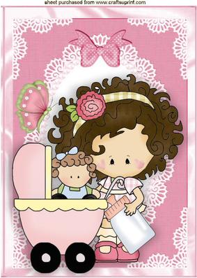 Little Girl with Pram in Lace Frame A4