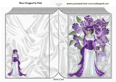 Vintage Lady in Purple Gown with Flowers Folded Book