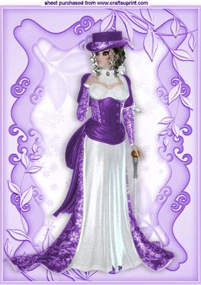 Elegant Lady in Purple Gown in Ornate Frame A4