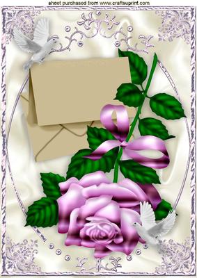 Pink Rose with Envelope and Doves A4