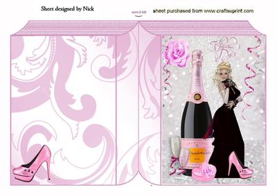 Pink Champagne and Pretty Lady with Rose Folded Book