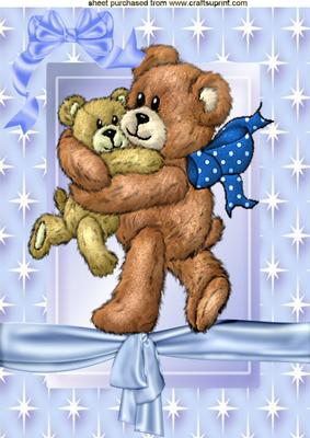 Cuddly Furry Teddy with Baby Bear in Star Frame A4