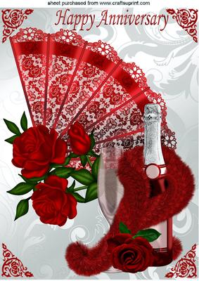 Anniversary with Beautiful Fan, Roses and Champagne A4