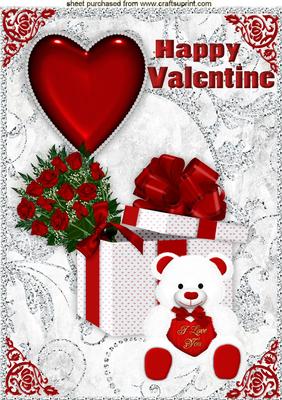 Roses, and Heart with a Big White Bear Valentine A4