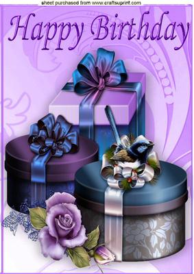 Purple Presents and Bows with Little Bird A4