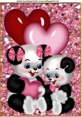 Cute Pandas with Hearts and Bows Valentine A4